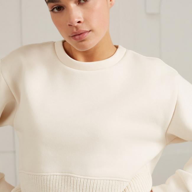 Sweat col rond, manches longues et détail en maille