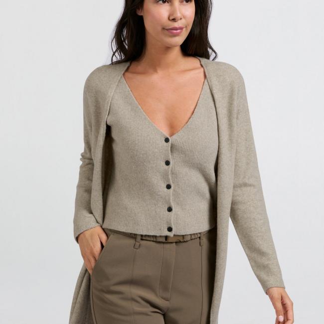 Cardigan long avec gilet assorti, manches longues et col V