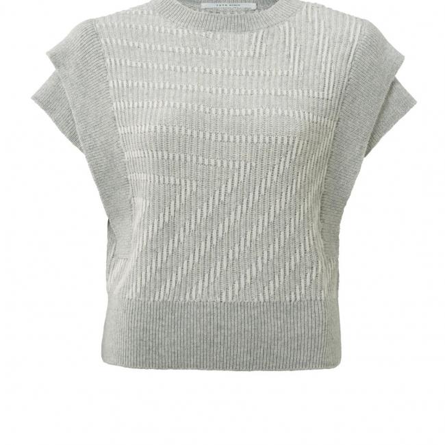 Pull sans manches imprimé, col rond, détails sur les épaules